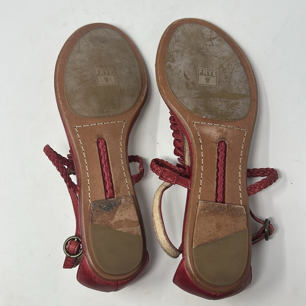 Frye Red Laurel Flower T-Strap Leather Women’s Sandals Size 10 - Picture 14 of 16